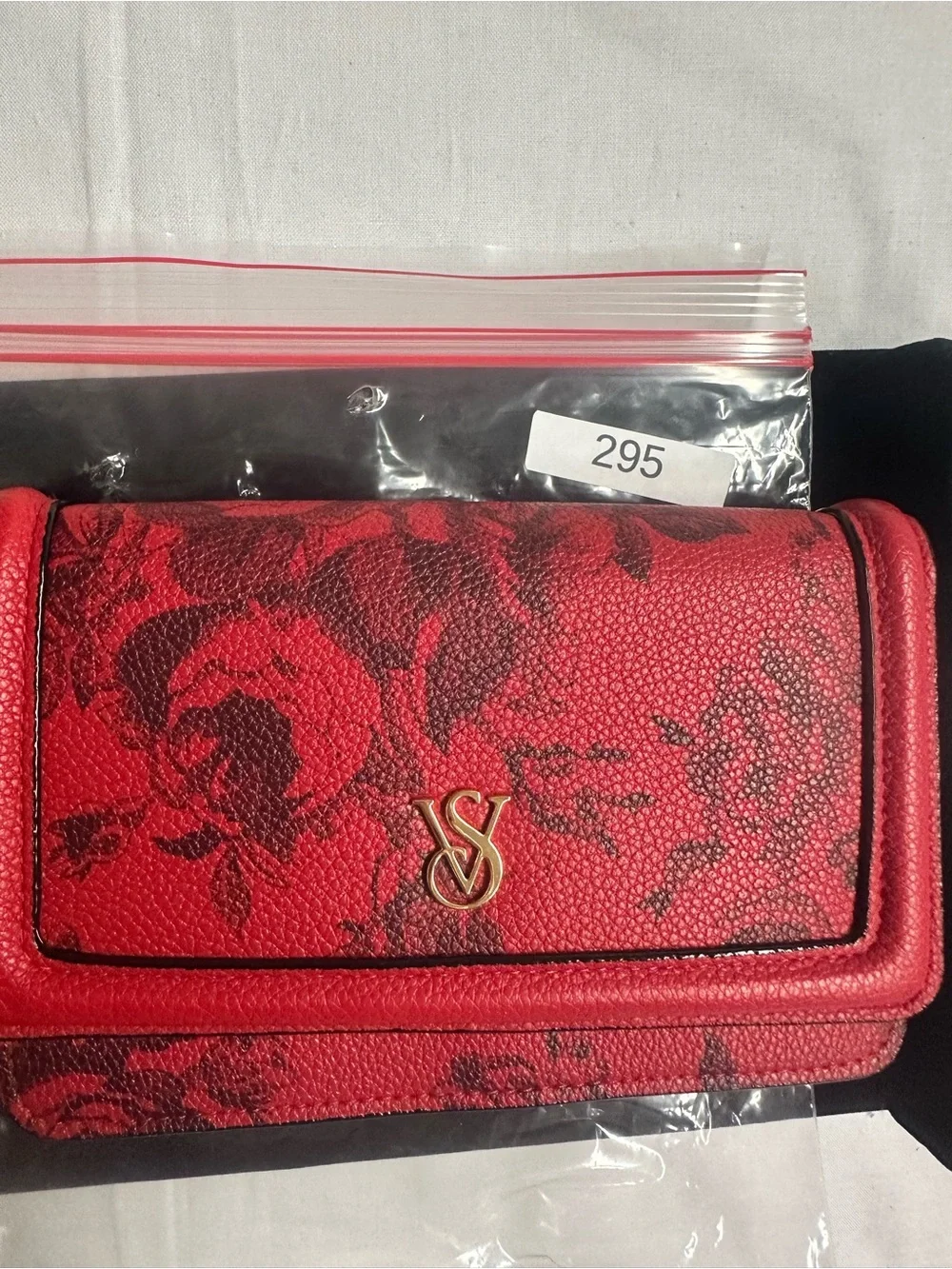 Victoria’s Secret Red Floral Leather Wristlet  Bag